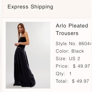 ISO FREE PEOPLE ARLO PLEATED TROUSERS IN BLACK size 6 or 8